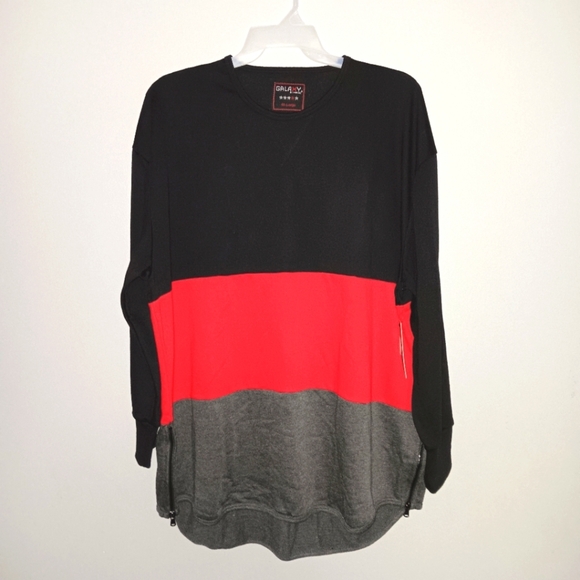 Galaxy men's long sleeve shirt color block shirt SIZE 4XL black red and gray - Picture 1 of 6